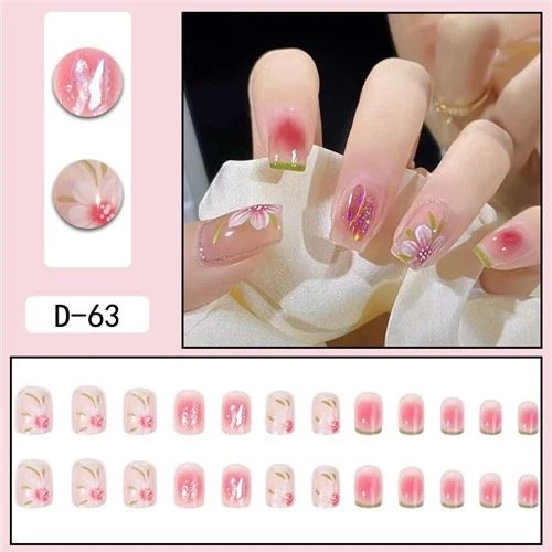 In Hoa Móng Tay Giả Ngắn Bằng Keo